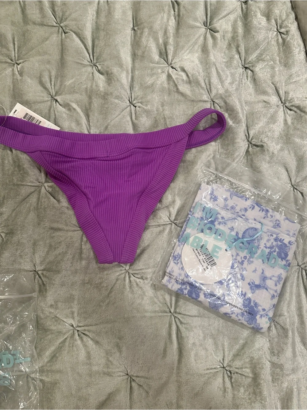 NWT Frankies Bikinis Cole Ribbed Purple Bikini Bottoms and GIGI HADID Headscarf